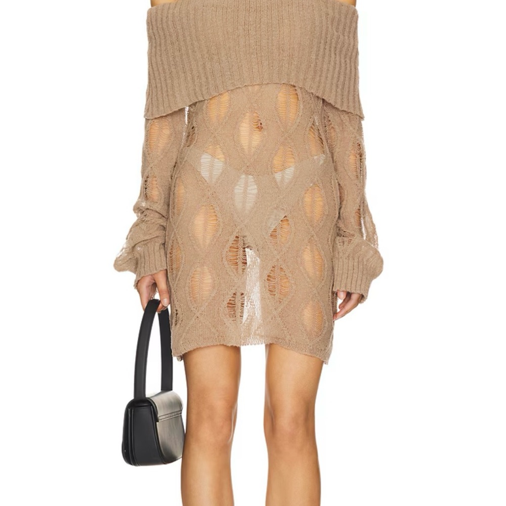 Superdown Tan Long Sleeve Dress with Knit Texture